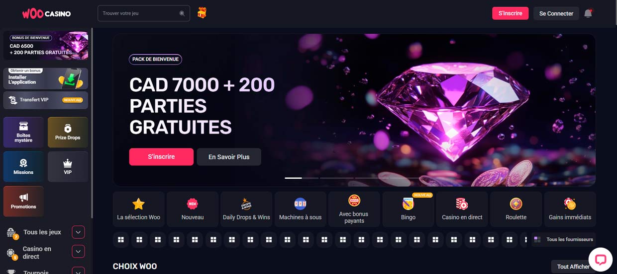 casino Woo moderne design mobile fluide