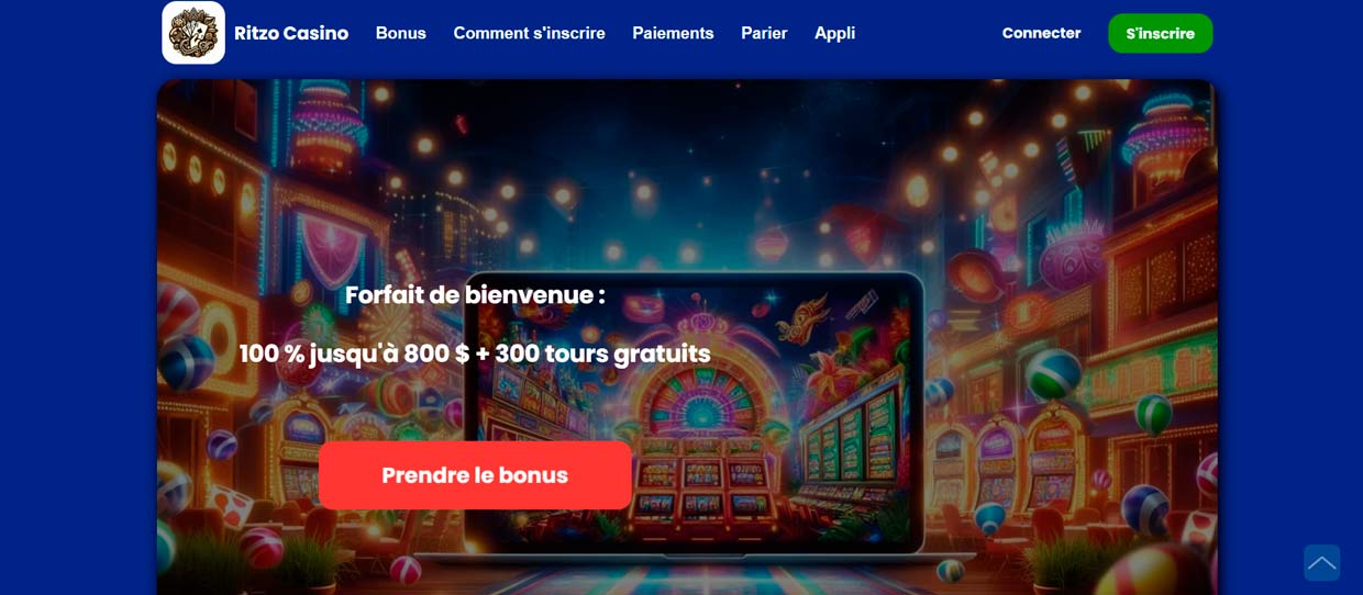 interface casino Ritzo bonus sans mise